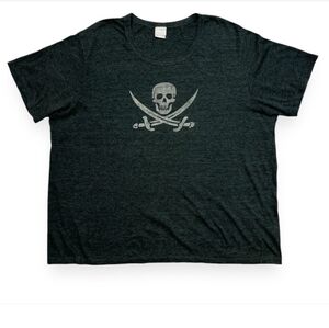 UTILITY Grey Scoop Neck Shirt Jolly Roger Skull Crossbones Graphic